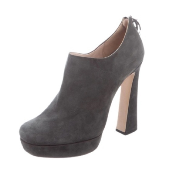 Miu Miu Suede Ankle Boots with Platform Heels Grey Color Square Toe size 37 / 7 - Picture 1 of 16